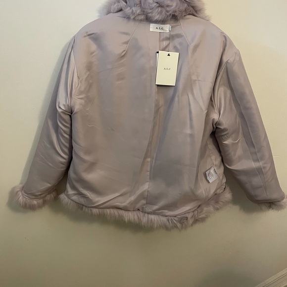 A. L. C Faux Fur Jacket size Large, 2 side pockets. Lavender color brand new - Picture 7 of 10